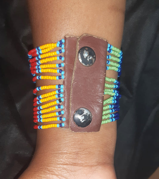 Shanga Beaded Cuff Button Bangle (Suku)