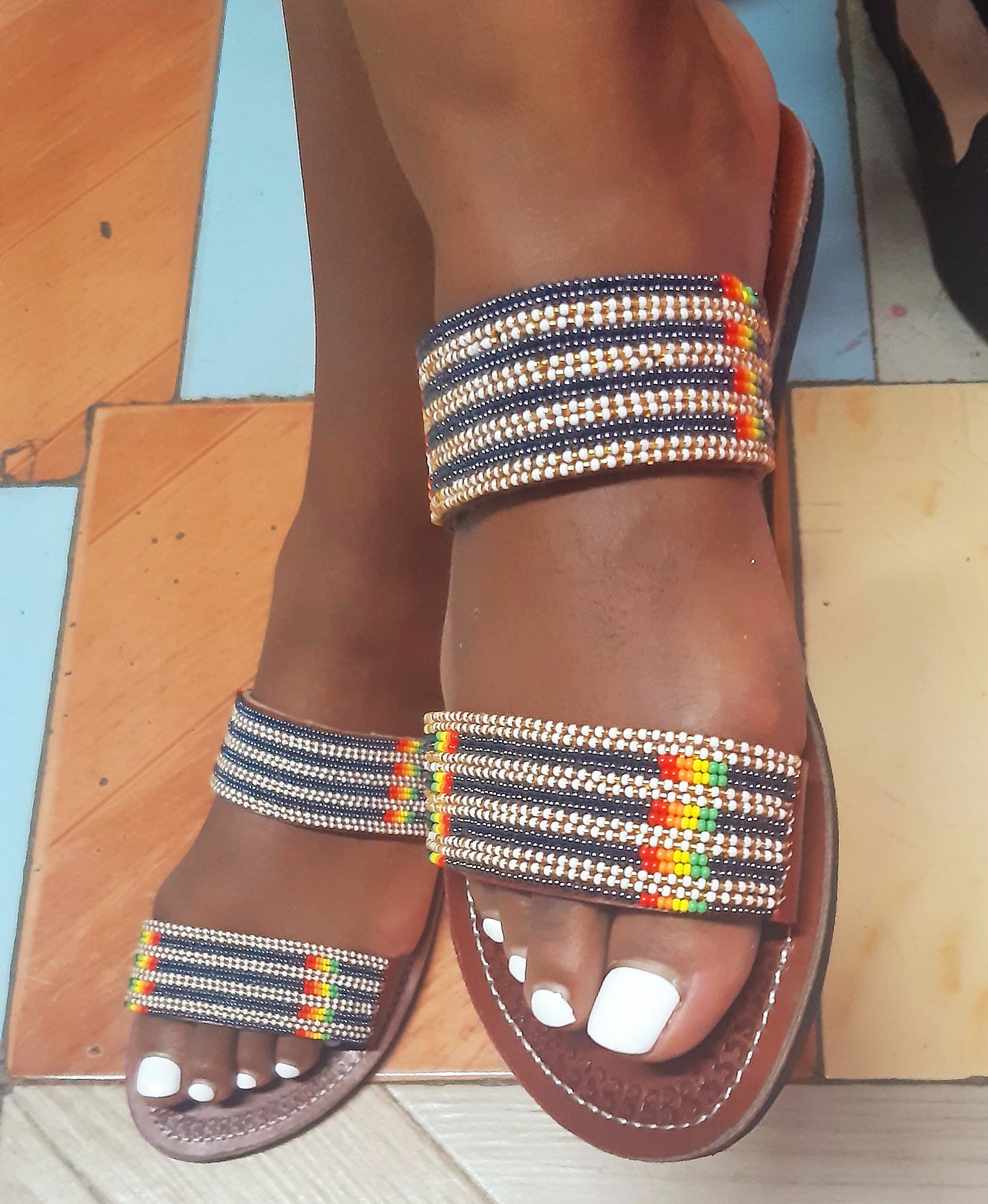 Shanga Beaded Leather Sandals (LT-DS-2)