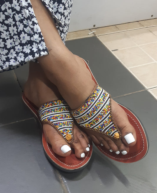 Shanga Beaded Leather Sandals (LT-SLP-eagle)