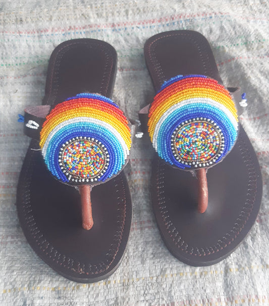 Shanga Beaded Leather Sandals (LT-SLP-rainbow)