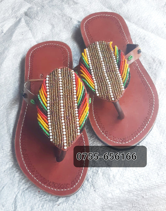 Shanga Beaded Leather Sandals (LT-SLP-shield)