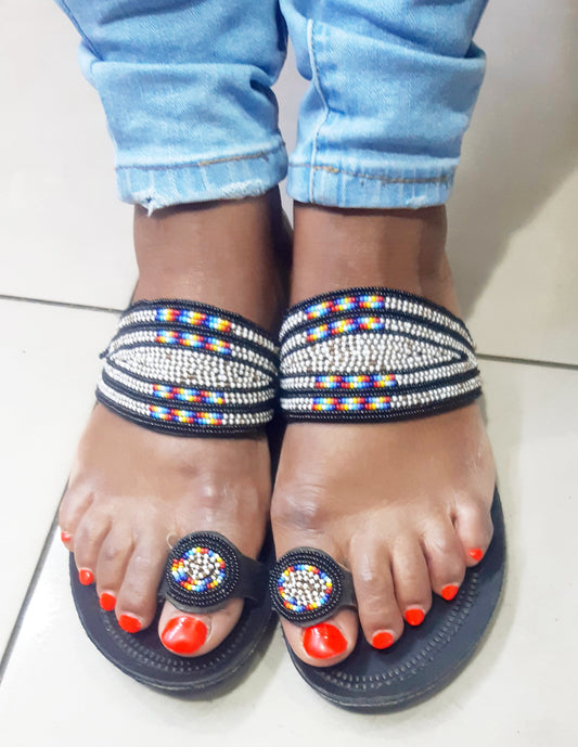 Shanga Beaded Leather Sandals (LT-TOES-1)