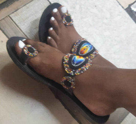 Shanga Beaded Leather Sandals (LT-TOES-4)