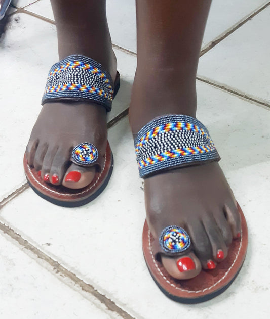 Shanga Beaded Leather Sandals (LT-TOES-5)
