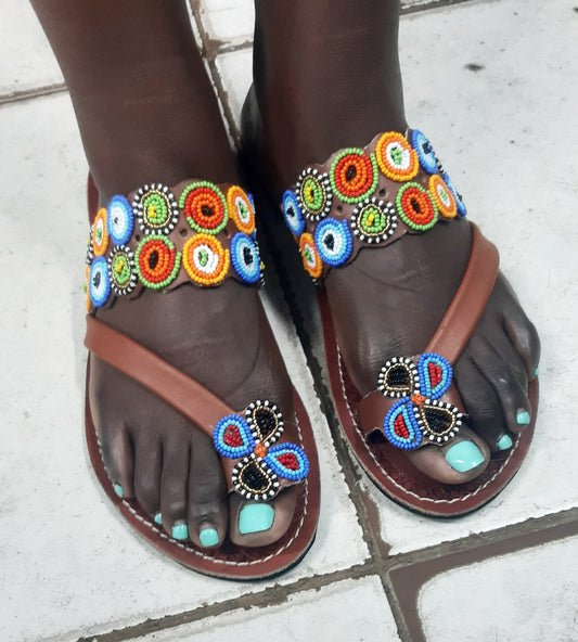 Shanga Beaded Leather Sandals (LT-TOES-st-1)