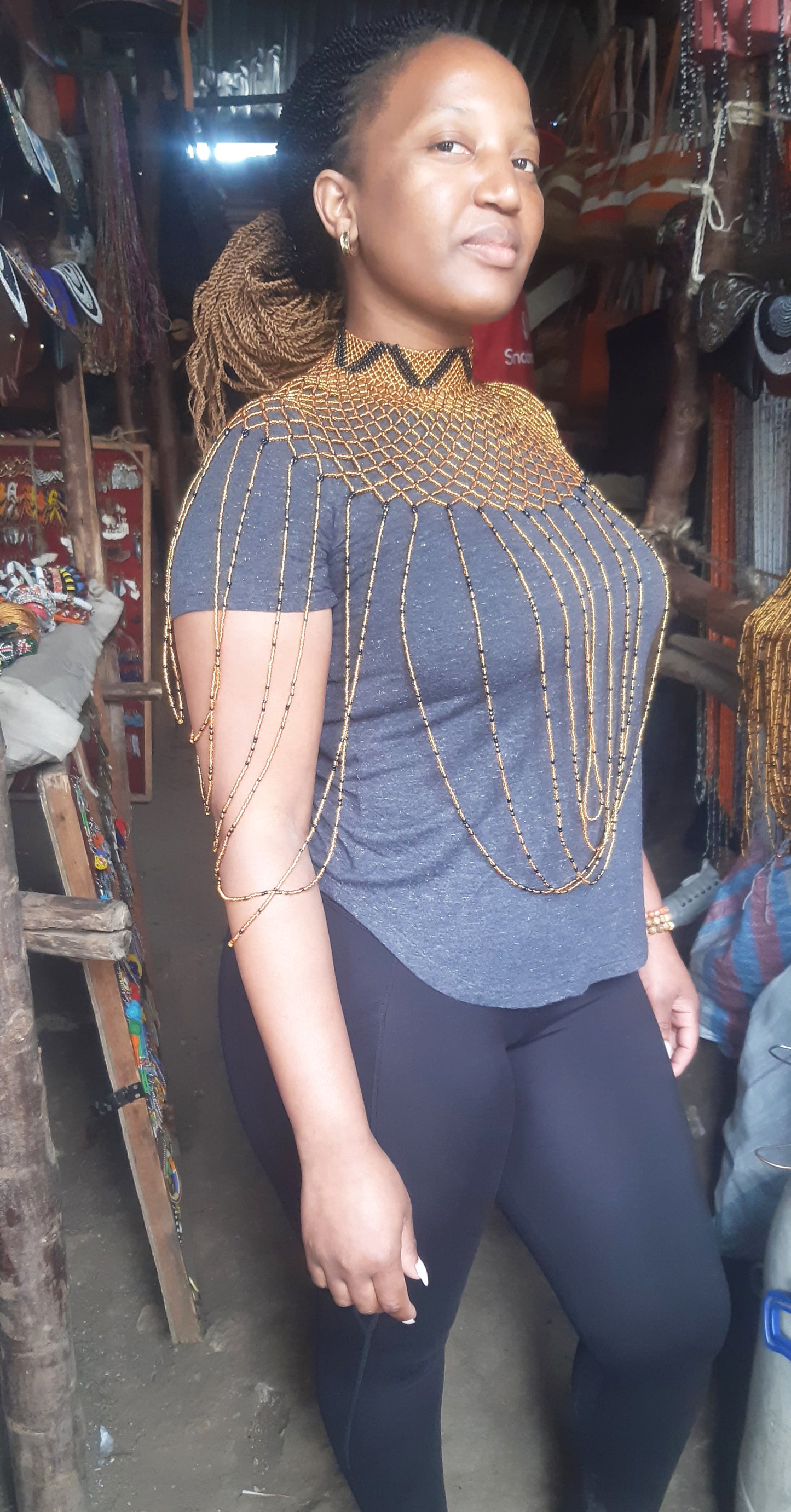 Shanga Beaded Swing Bib Necklace (Raha)
