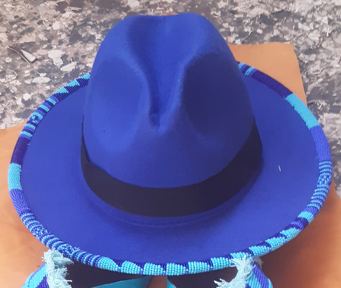 Shanga Fedora Brim Beaded Hat (Blue)