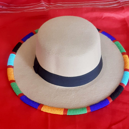 Shanga Fedora Beaded Brim Hat (Cream)