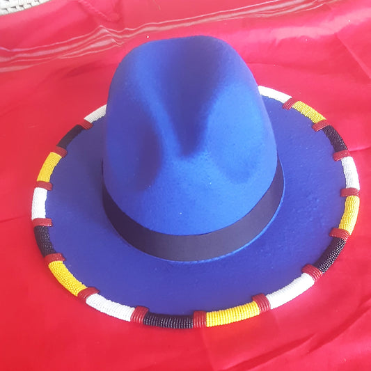 Shanga Fedora Brim Beaded Hat (Blue)