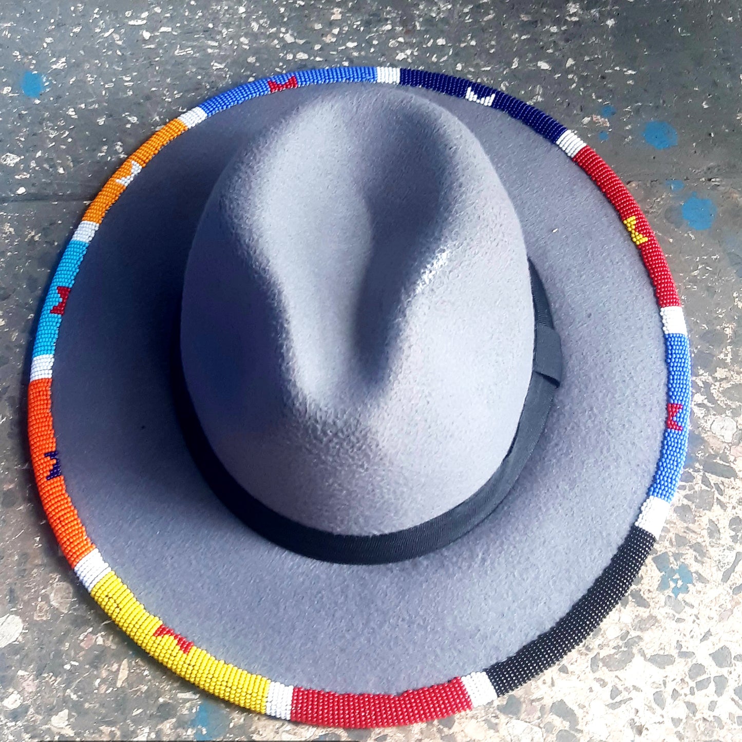 Shanga Fedora Brim Beaded  Hat (Grey)