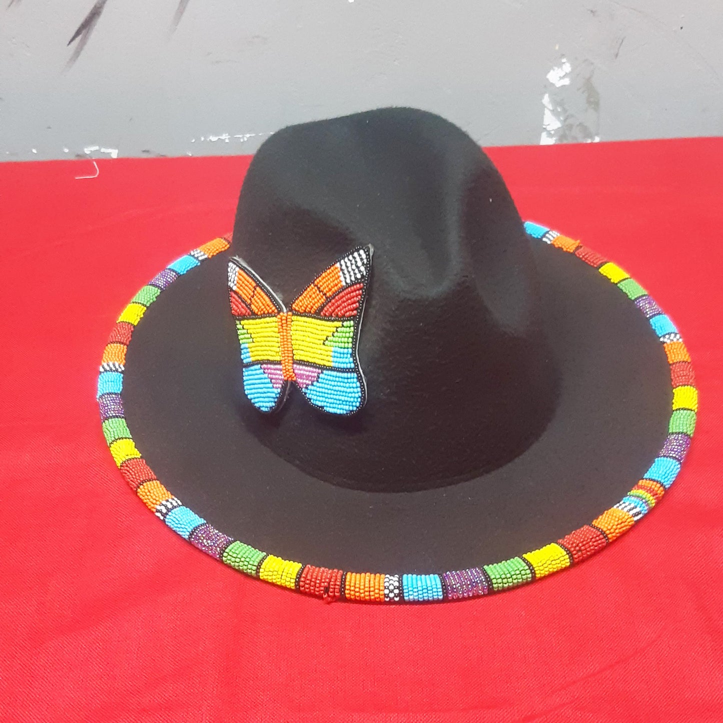 Shanga Fedora Crown Beaded Hat (Black)