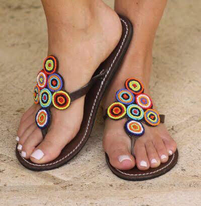 Shanga Beaded Leather Sandals (LT-SLP-Dots)